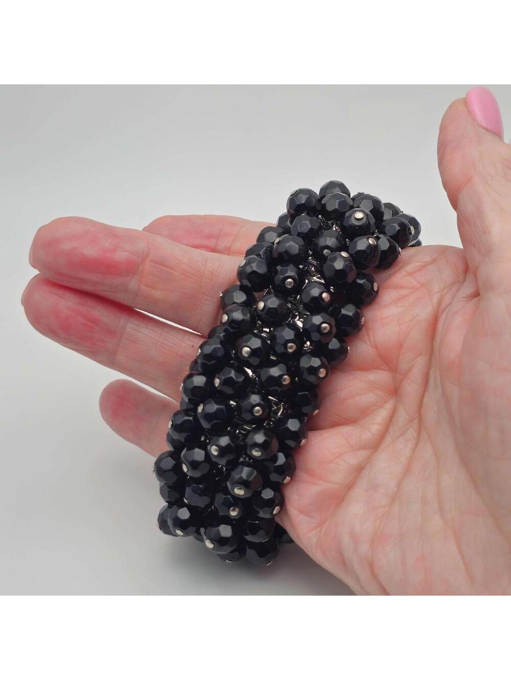 MCM Cha Cha Stretch Bracelet With Black Glass Beads NWT